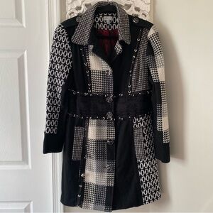 Linea Domani Plaid Patchwork Steampunk Goth Femme Fatale Wool Blend Coat Sz 10